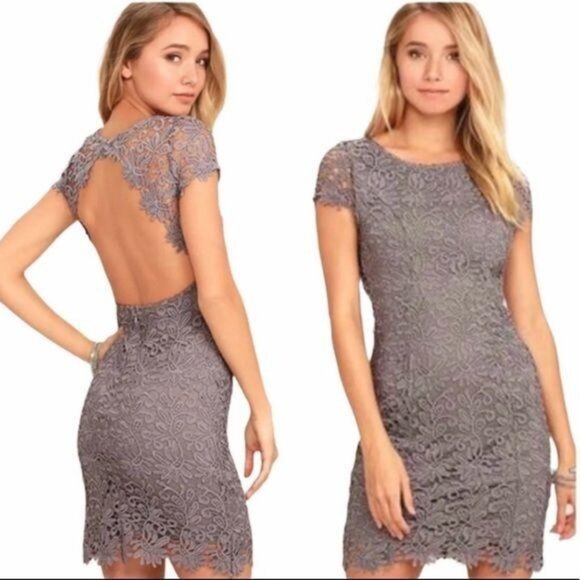 Lulu’s Hidden Talent Backless Open Back Lace Overlay Bodycon Shift Mini Dress - Picture 1 of 9